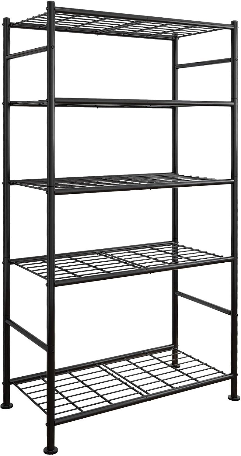 Sakugi Storage Shelves – 5 Tier Shelf Organizer, Heavy Duty Garage Shelving Unit with Leveling Feet, Stable Metal Shelves Organizer for Pantry, Kitchen and Closet, 33.0″ W x 12.6″ D x 72.0″ H, Black